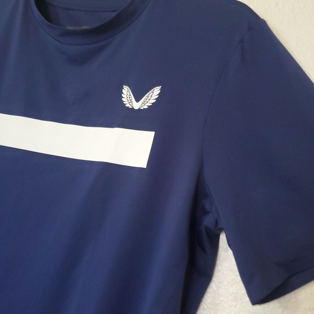 Castore T-shirt Blue Athletic Shirt Performance Golf Tennis White Line Logo Sz S - Picture 5 of 16
